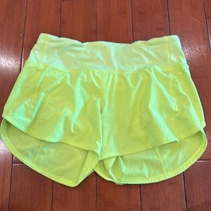 Womens, Lululemon, Mid-Rise Speed Up Shorts, Neon Yellow, Sz 6 Tall